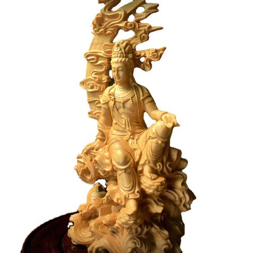 崖柏水月觀(guān)音佛像擺件 木質(zhì)工藝品柏木雕刻水月觀(guān)音菩薩家居擺件